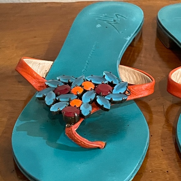 Giuseppe Zanotti Turquoise Jeweled Thong Sandal - Picture 7 of 8